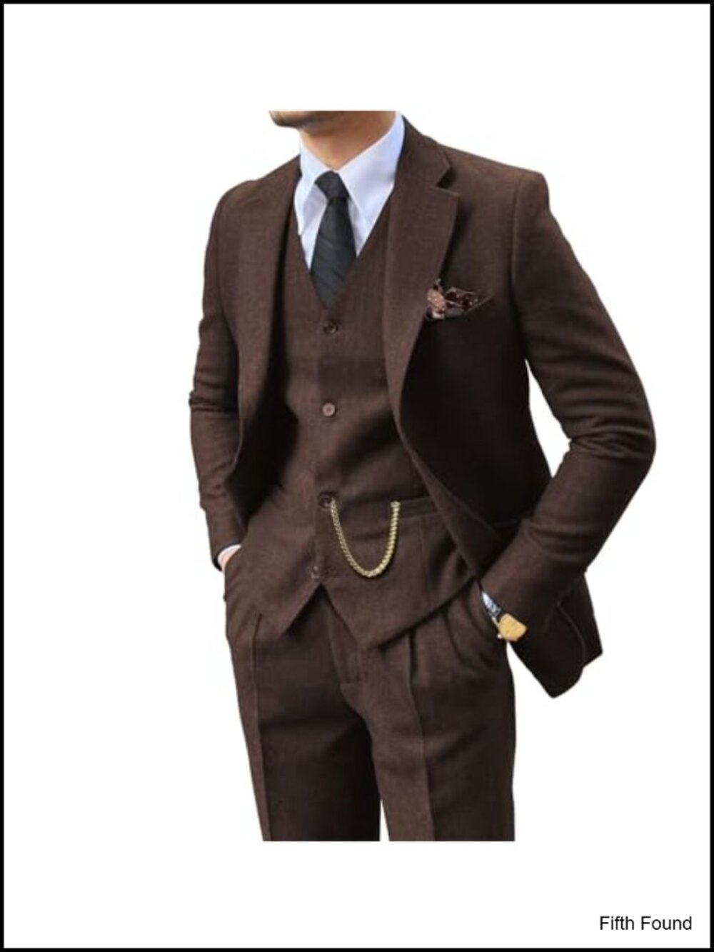 Retro 3pc Tweed Suit Slim Fit Men's Jacket Vest Pants 70% Polyester